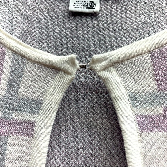 NWT Liz Claiborne White Purple Sparkly Plaid One Button Cardigan Sz PM - Picture 5 of 7